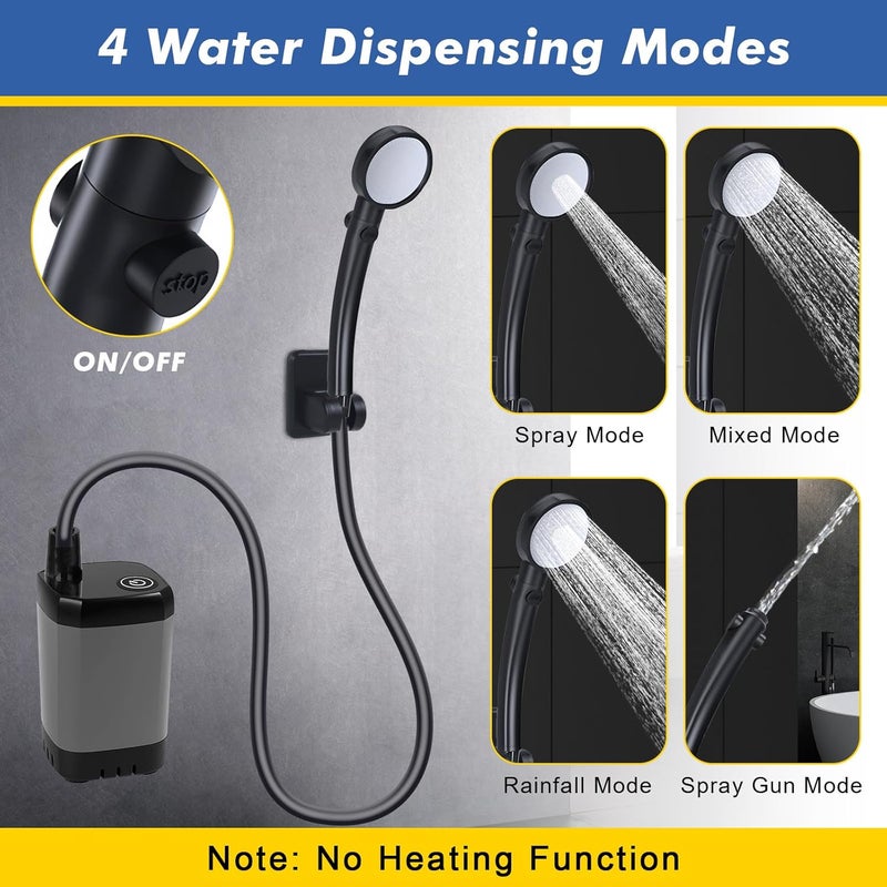 Fohil Portable Shower for Camping, 6000mAh Rechargeable Portable Outdoor Shower with Digital Display, IPX7 Waterproof Outdoor Camp Pump for Camping, Beach, Hiking, Travelling, Pet Cleaning - Image 4